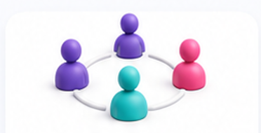 Four people connected as a balanced team